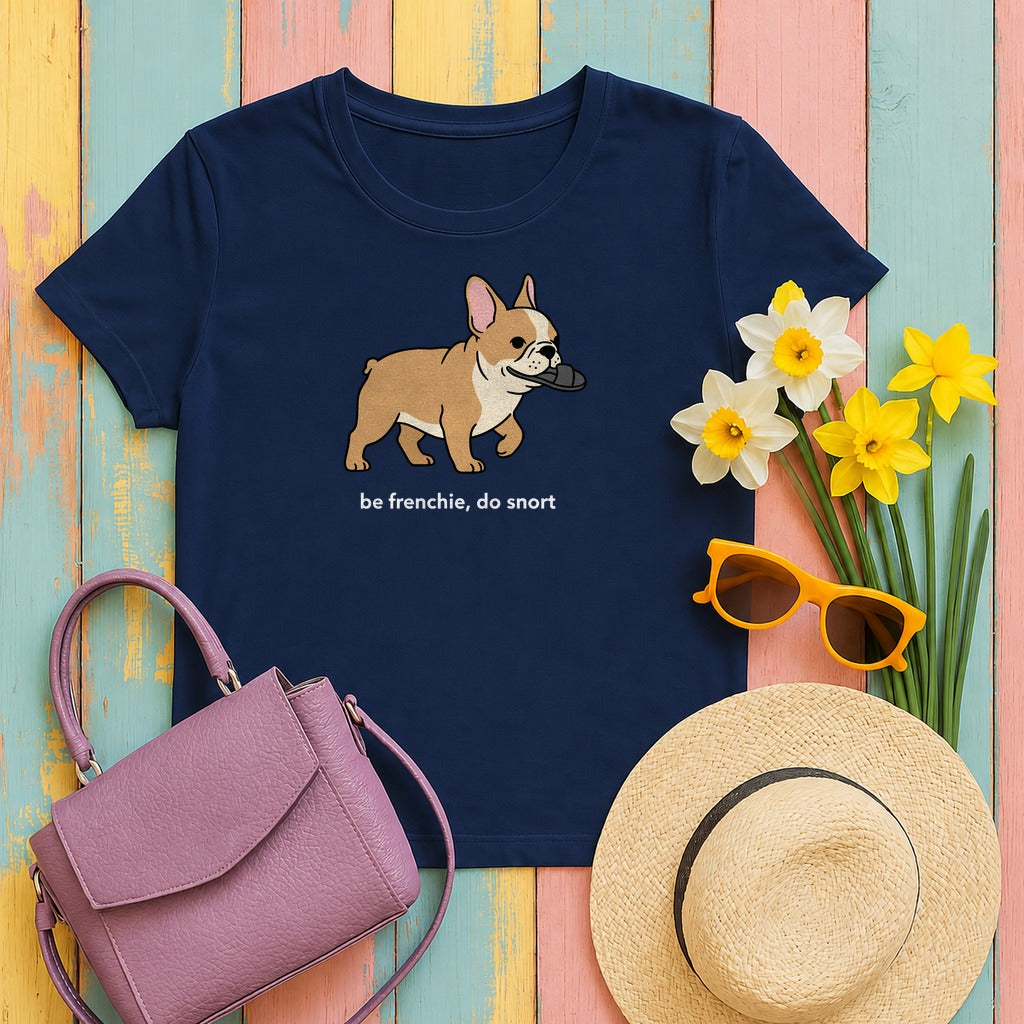 French Bulldog Frenchie Snort T-Shirt in Navy