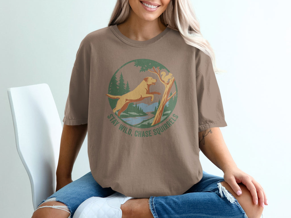 Stay Wild Chase Squirrels Graphic T-Shirt Casual Tee
