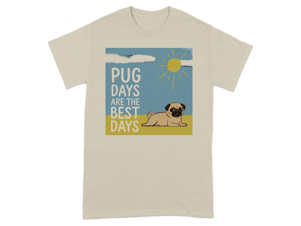 Pug wearing sunglasses lying down with "PUG DAYS ARE THE BEST DAYS" text.