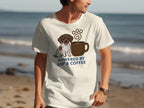 Cream t-shirt with brown spotted dog and coffee mug graphic, text reads "POWERED BY GSP & COFFEE".