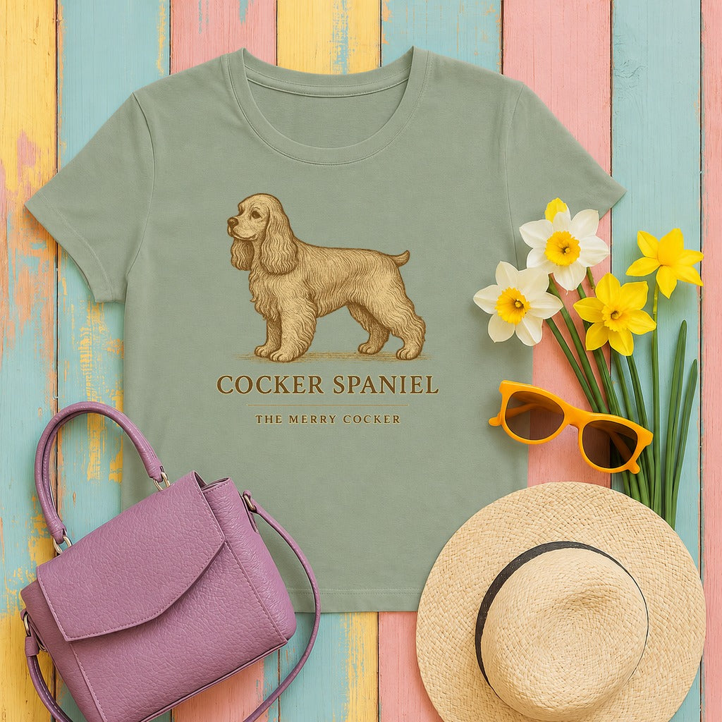 Cocker Spaniel Field Guide Tee in Sage