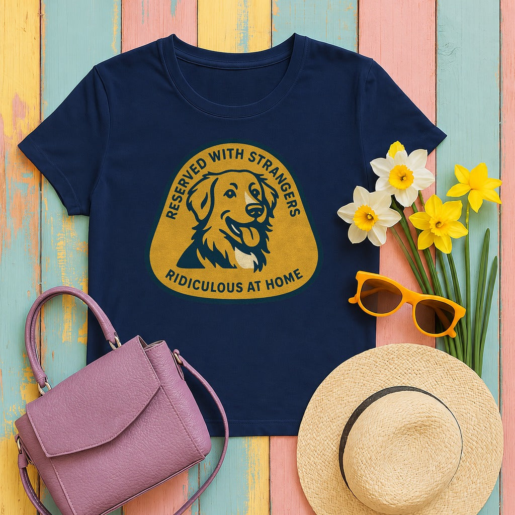 Nova Scotia Duck Tolling Retriever Reserved With Strangers T-shirt in Navy