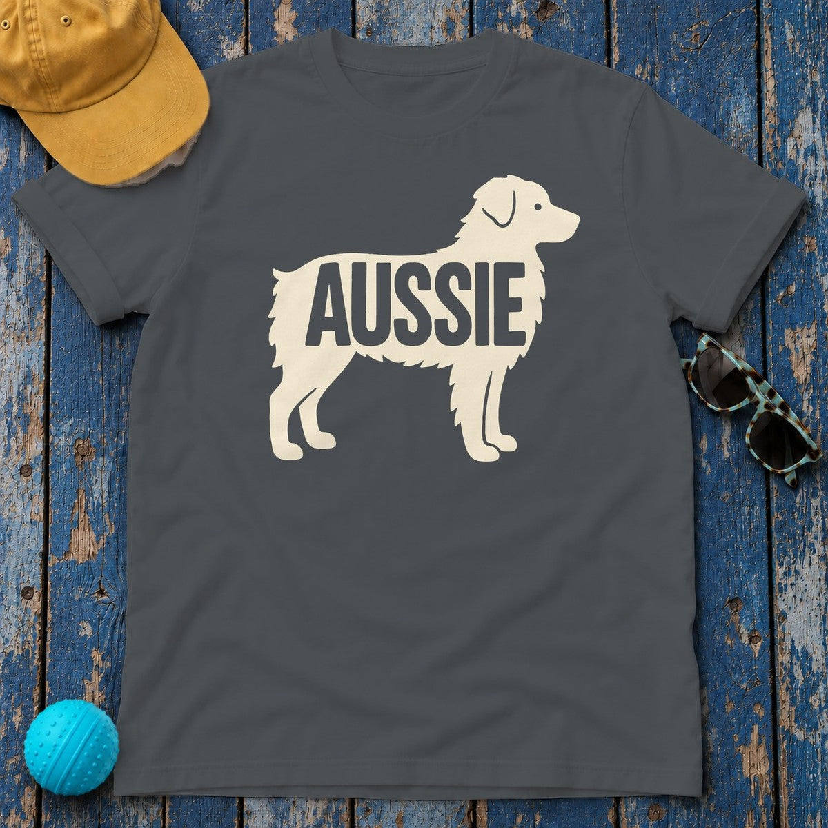 Australian Shepherd Silhouette 'Aussie' T-Shirt in Charcoal