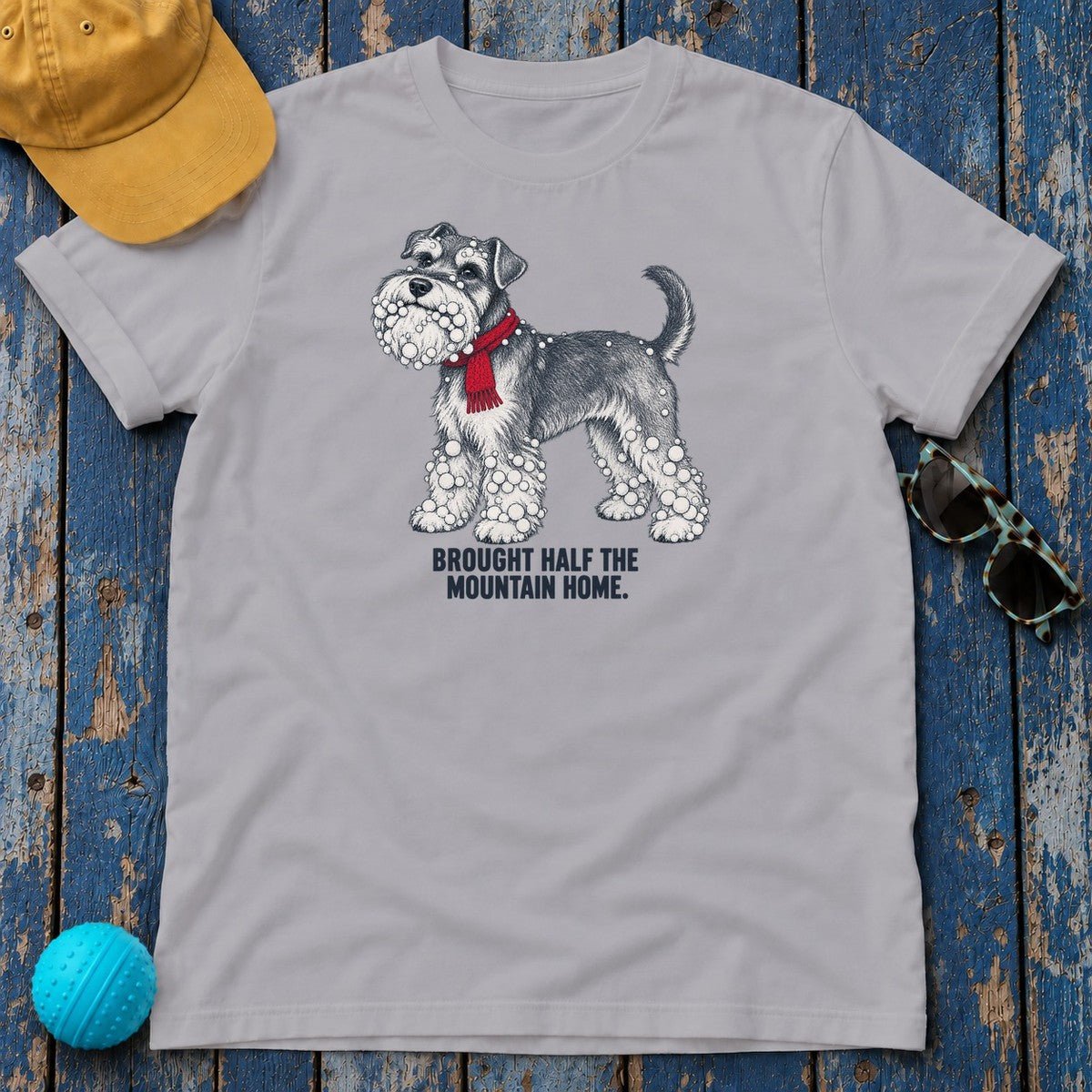 Brought Half the Mountain Home Schnauzer T-Shirt in Athletic Heather - flat lay