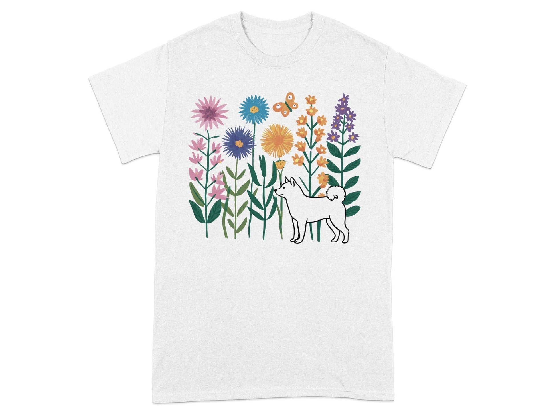 Colorful Floral Design with Dog Graphic T-shirt product