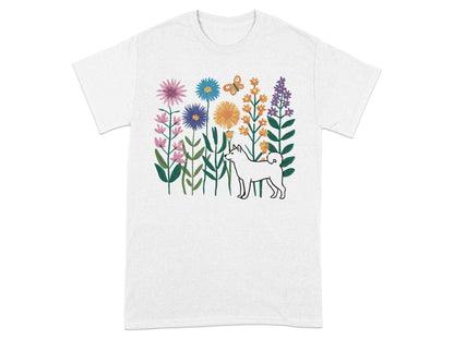 Colorful Floral Design with Dog Graphic T-shirt product