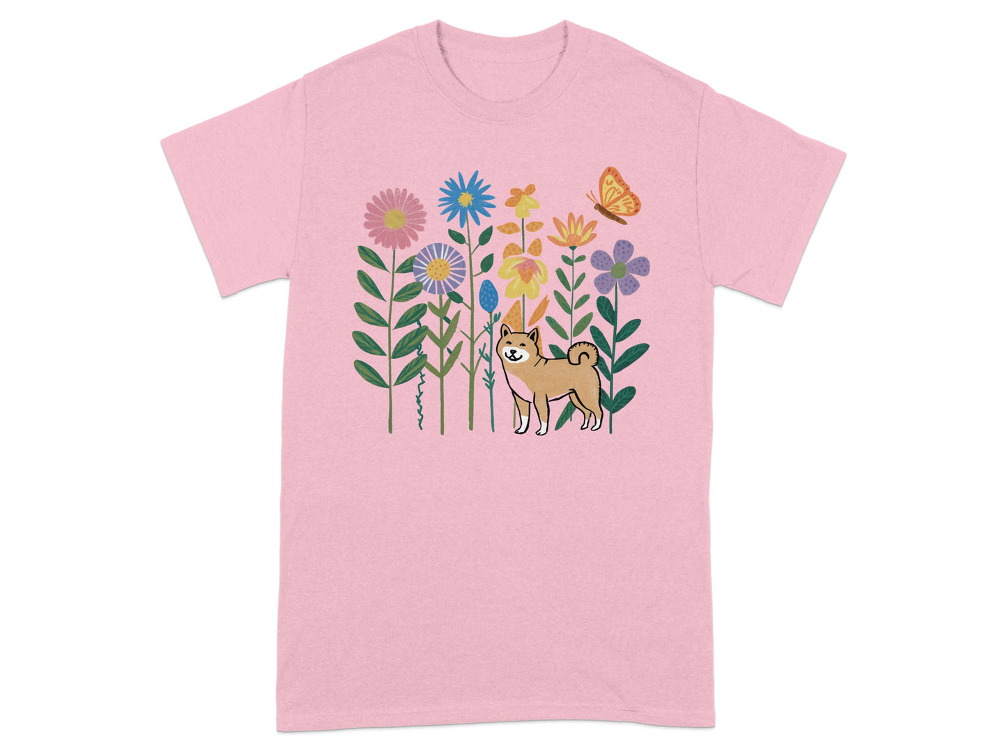Adorable Pink Shiba Inu and Flowers Graphic Tee product