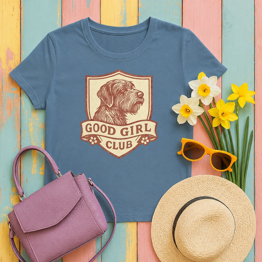 Wirehaired Pointing Griffon Good Girl Club T-shirt in Steel Blue