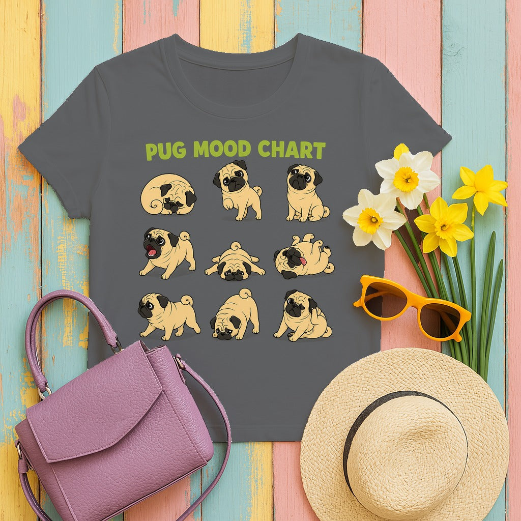 The Pug Mood Chart T-Shirt in Graphite Heather