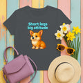 Short Legs Big Attitude T-Shirt, Corgi Dog Shirt, Cute Puppy T-shirt, Funny Animal Shirt, Sassy Dog Lover Gift, Cartoon Dog Apparel in Charcoal