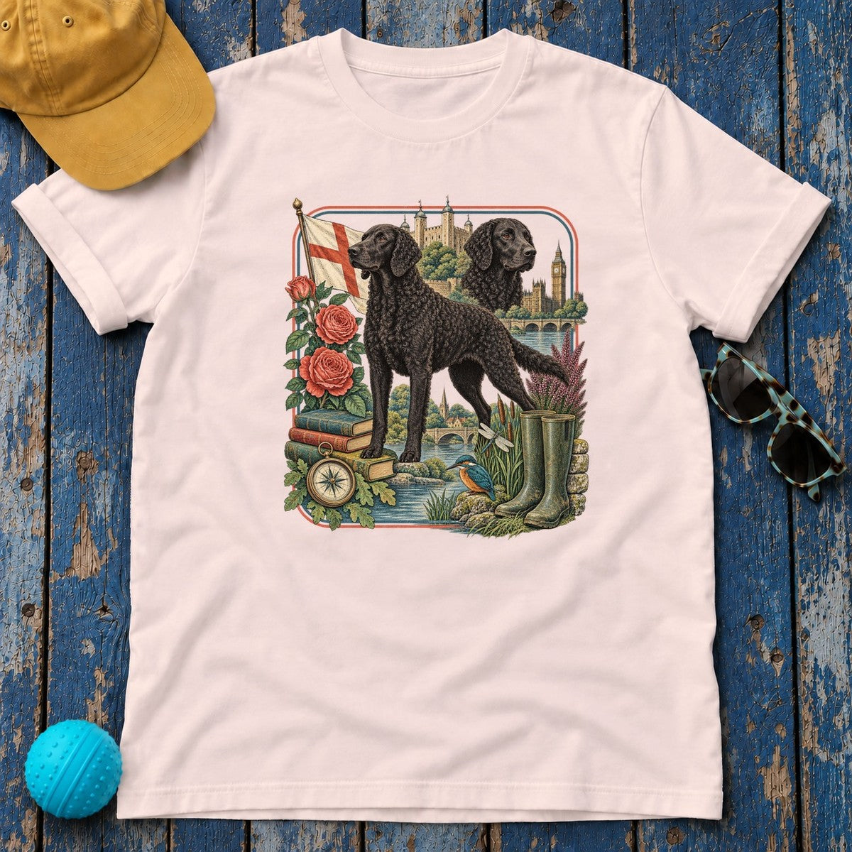 Curly-Coated Retriever England Heritage T-Shirt in Soft Pink