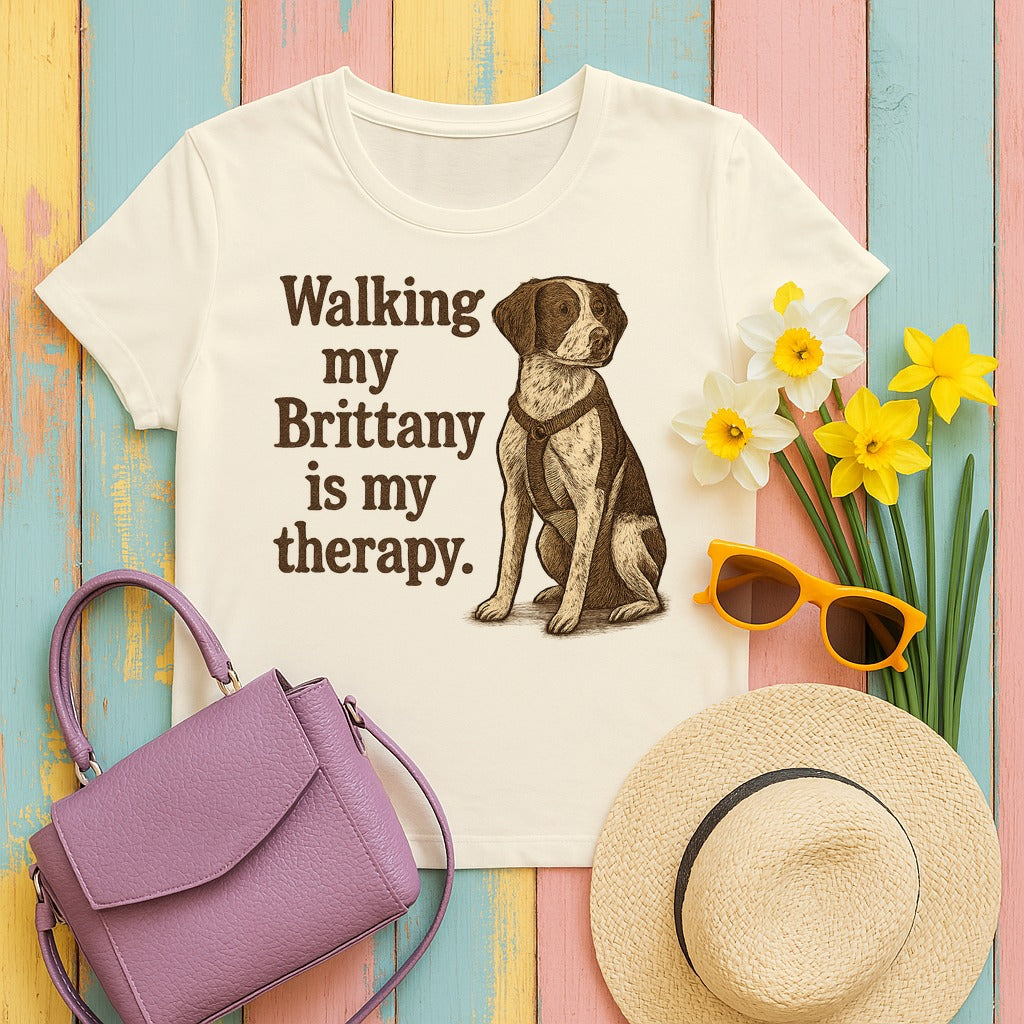 Walking My Brittany Is My Therapy T-shirt in Natural