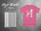 Gildan 5000 size chart for heavy cotton t-shirts with poodle graphic.