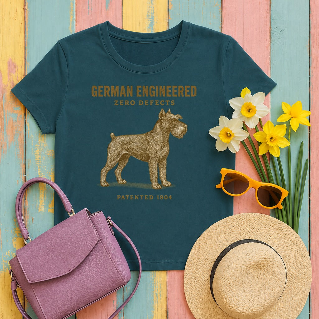 German Engineered Zero Defects Schnauzer T-Shirt in Heather Deep Teal