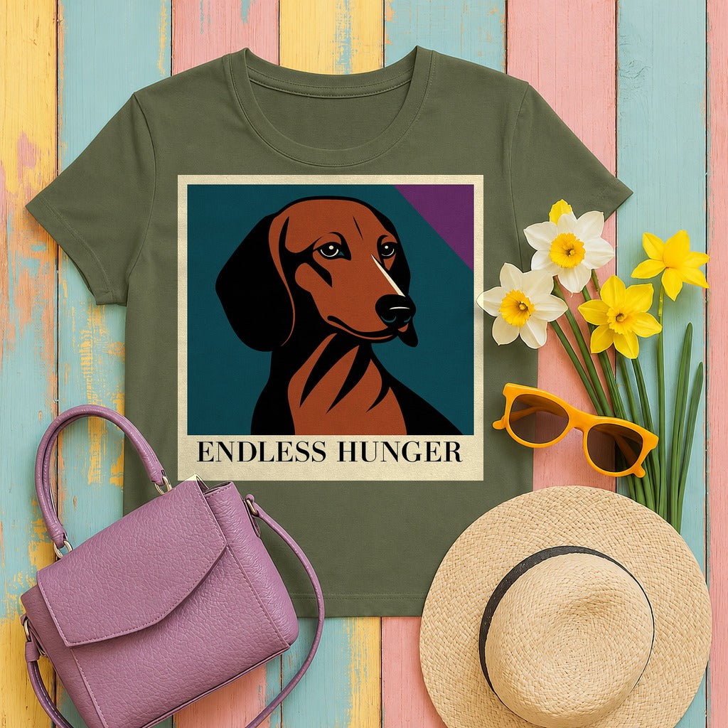 Endless Hunger Dachshund Art T-Shirt in Military Green