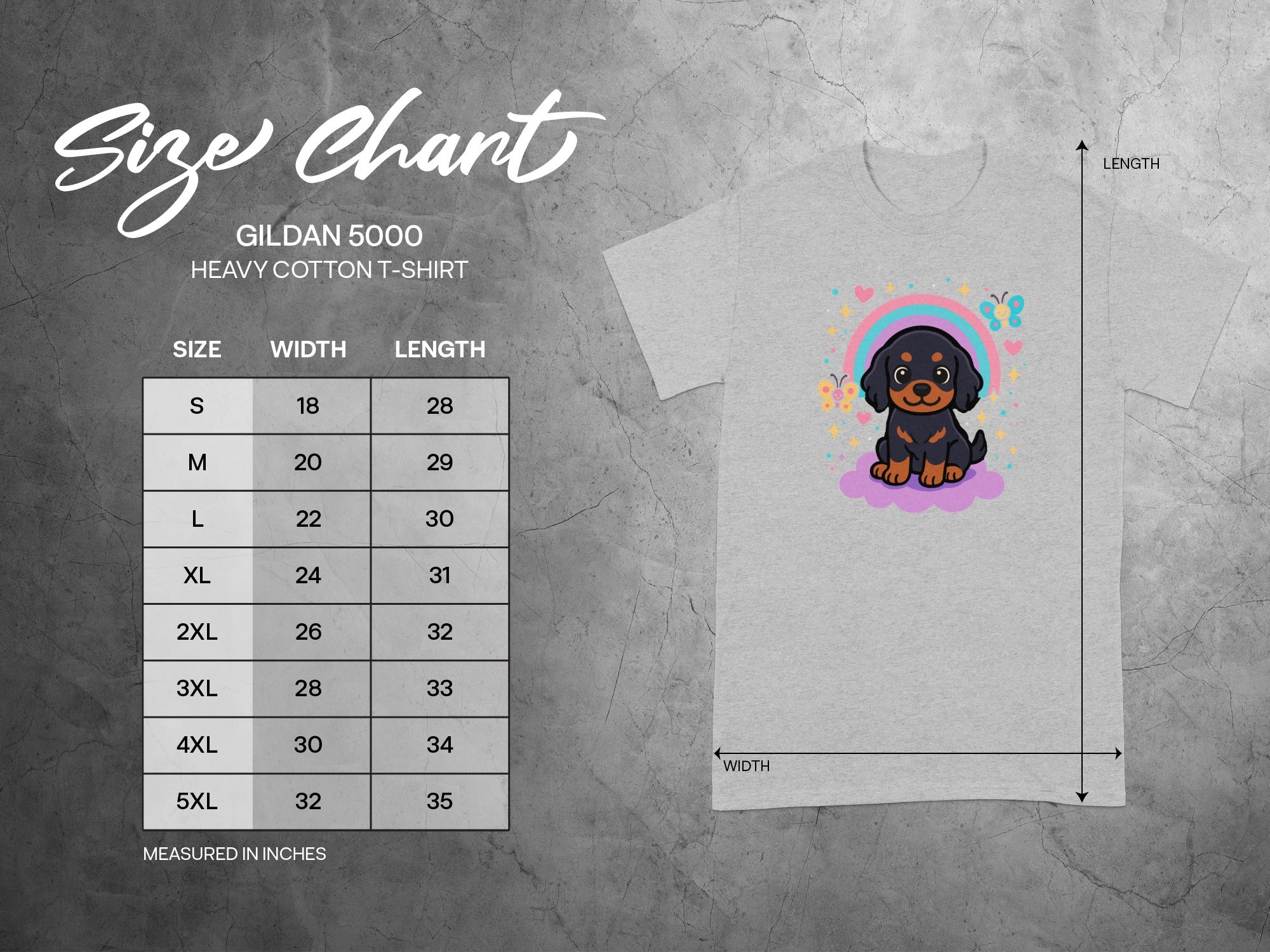 Cute Dog Design T-Shirt with Size Chart Gildan 5000 Product