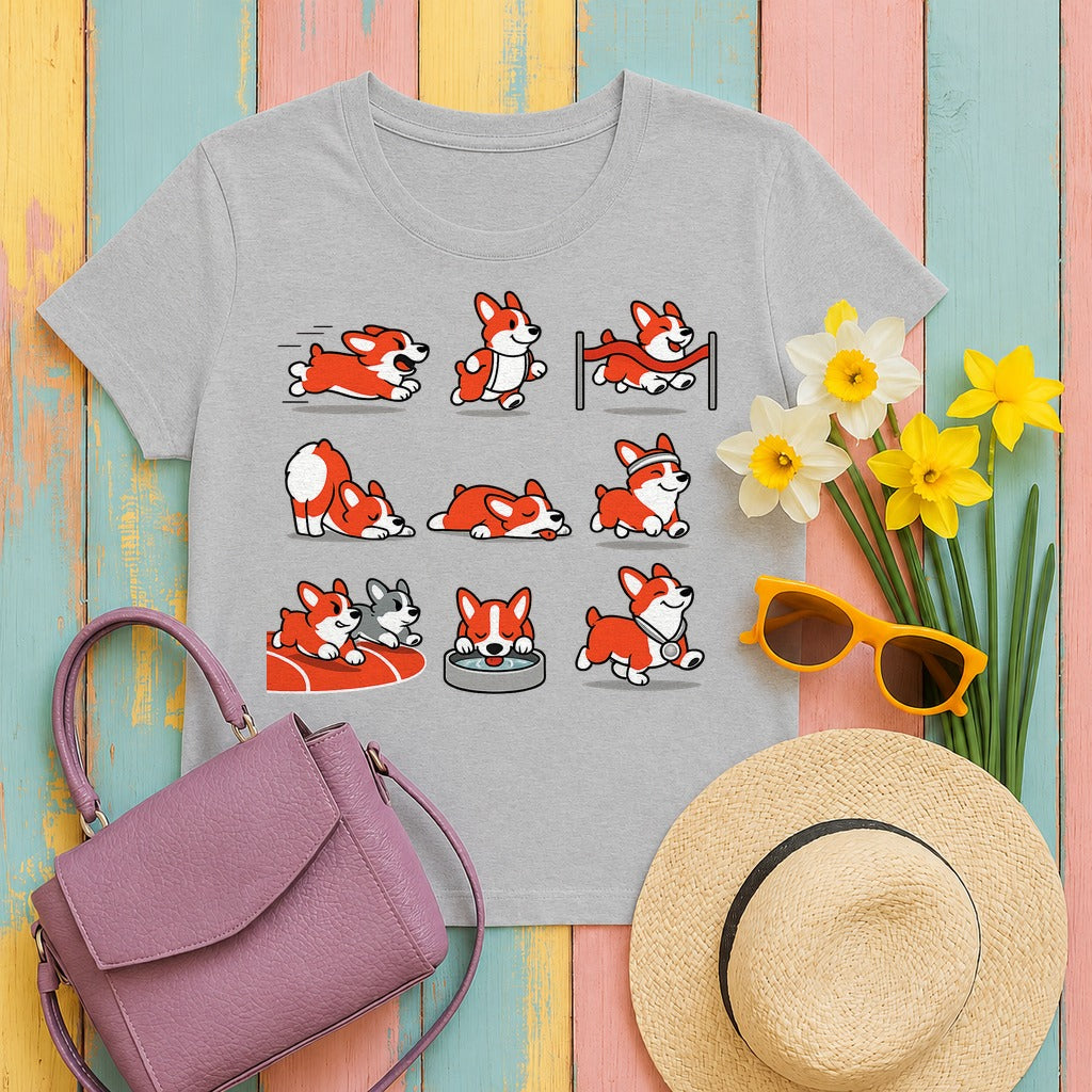 Whimsical Corgi Life T-Shirt in Sport Grey