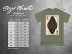 Gildan 5000 t-shirt size chart with width and length measurements in inches.