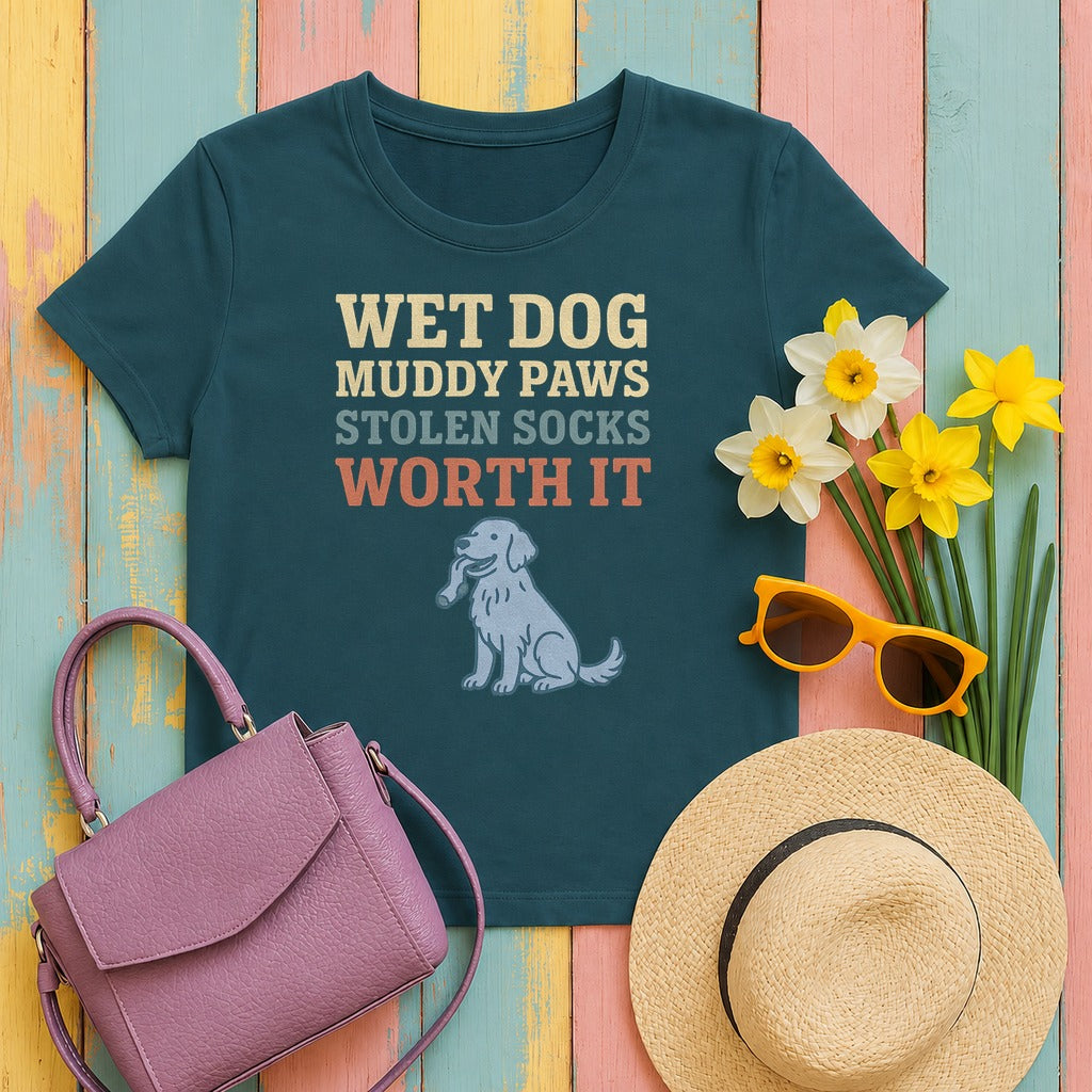 Flat-Coat Wet Dog Muddy Paws Tee in Heather Deep Teal