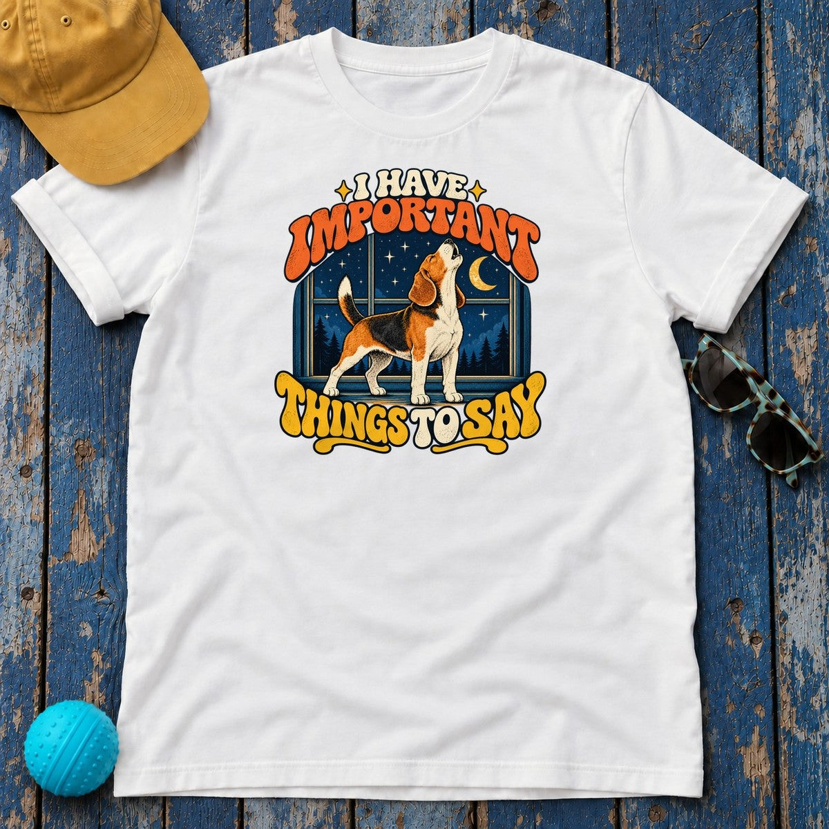 I Have Important Things to Say Beagle T-Shirt in White - flat lay