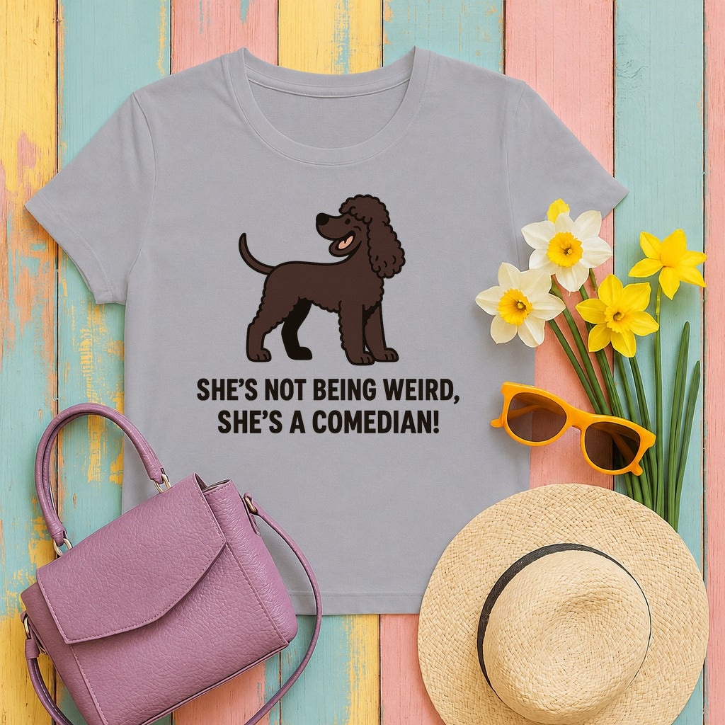 Irish Water Spaniel She's A Comedian Tee in Athletic Heather