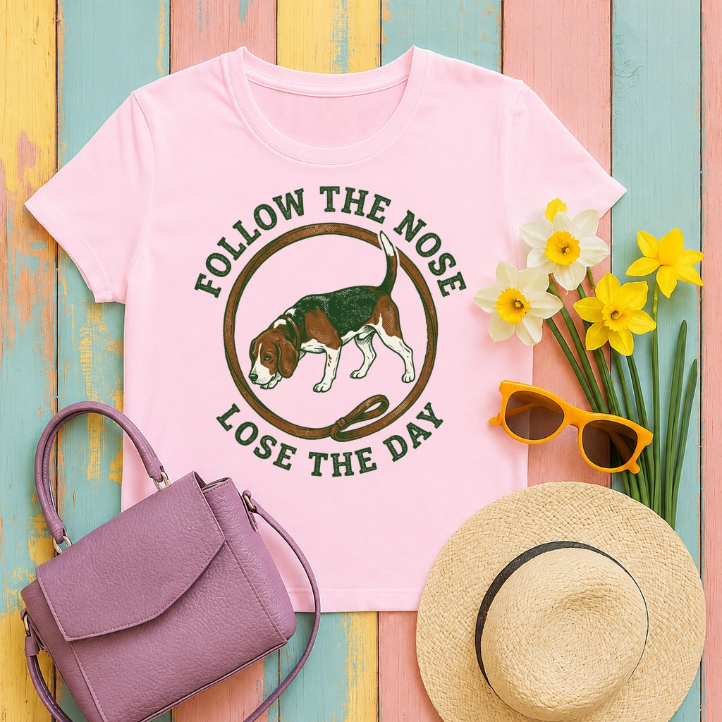 Follow the Nose Beagle T-Shirt in Light Pink