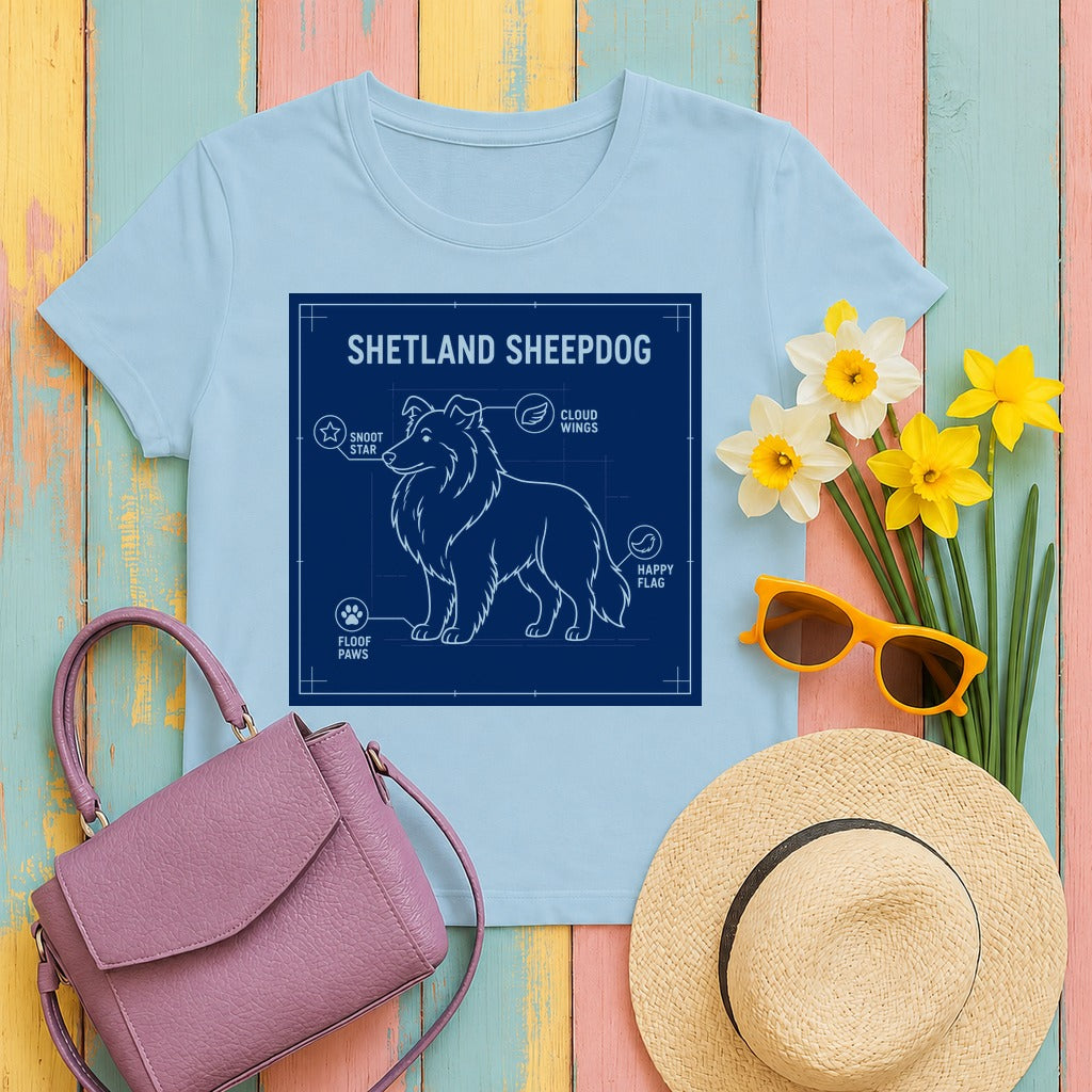 Shetland Sheepdog Blueprint T-Shirt in Light Blue
