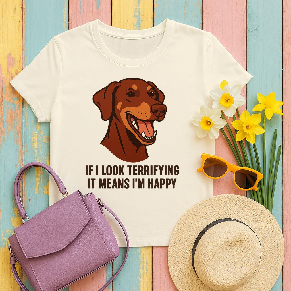 Doberman If I Look Terrifying It Means I'm Happy Tee in Natural