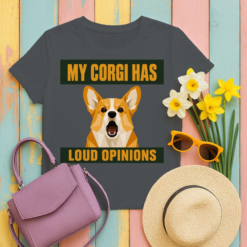 My Corgi Has Loud Opinions T-Shirt in Charcoal