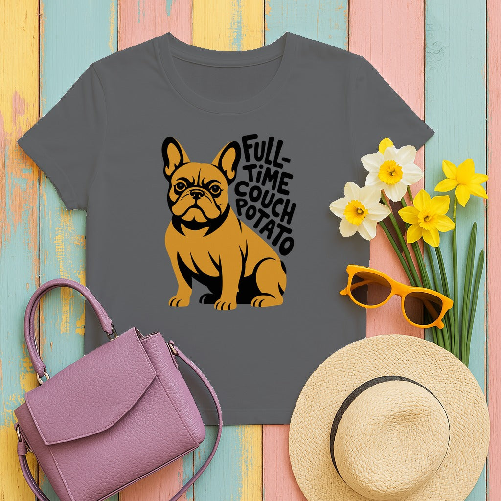 Full-Time Couch Potato Frenchie T-shirt in Graphite Heather