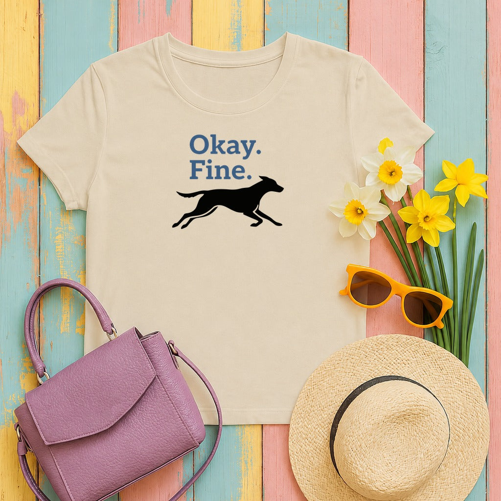 Okay Fine Running Dog Silhouette Fun Pet Lover T-Shirt in Sand