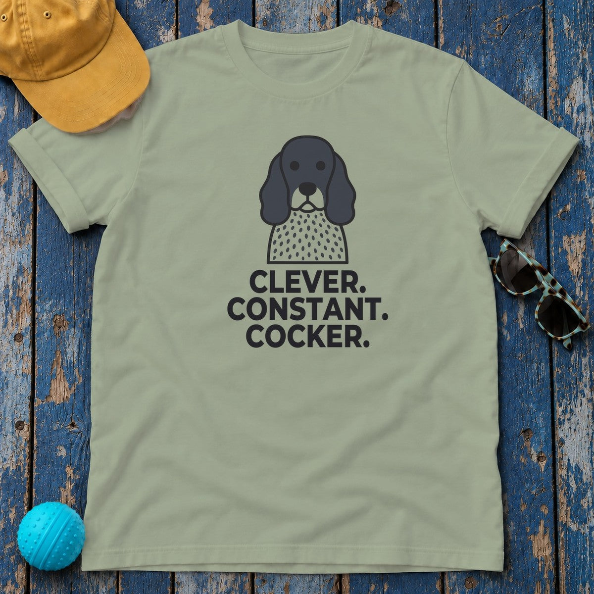 Clever. Constant. Cocker. English Cocker Spaniel T-Shirt in Sage
