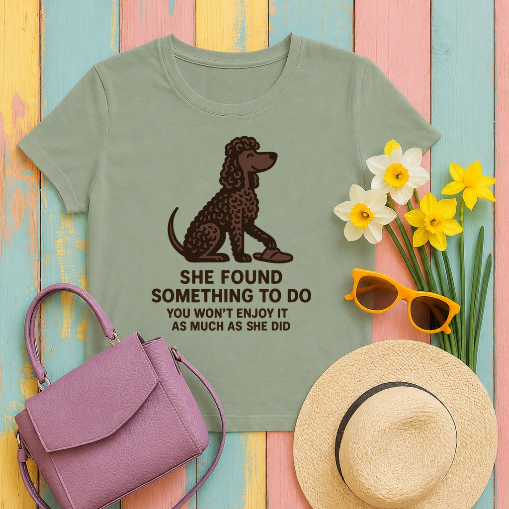Irish Water Spaniel She Found Something To Do Tee in Sage