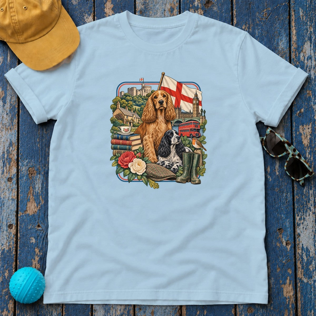 English Cocker Spaniel England Heritage T-Shirt in Light Blue