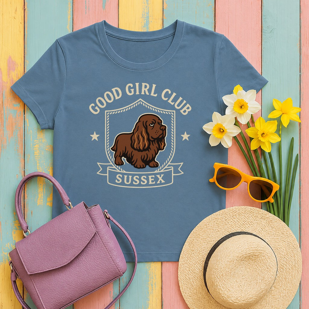 Sussex Good Girl Club Tee in Steel Blue