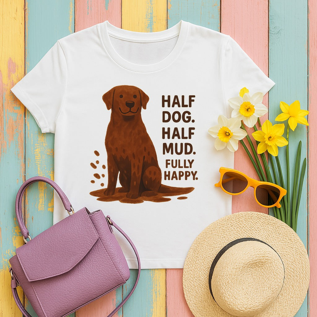 Chocolate Lab Half Dog Half Mud T-shirt in White
