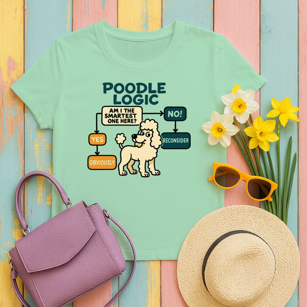 Poodle Logic: Am I the Smartest? Humor T-Shirt in Mint Green