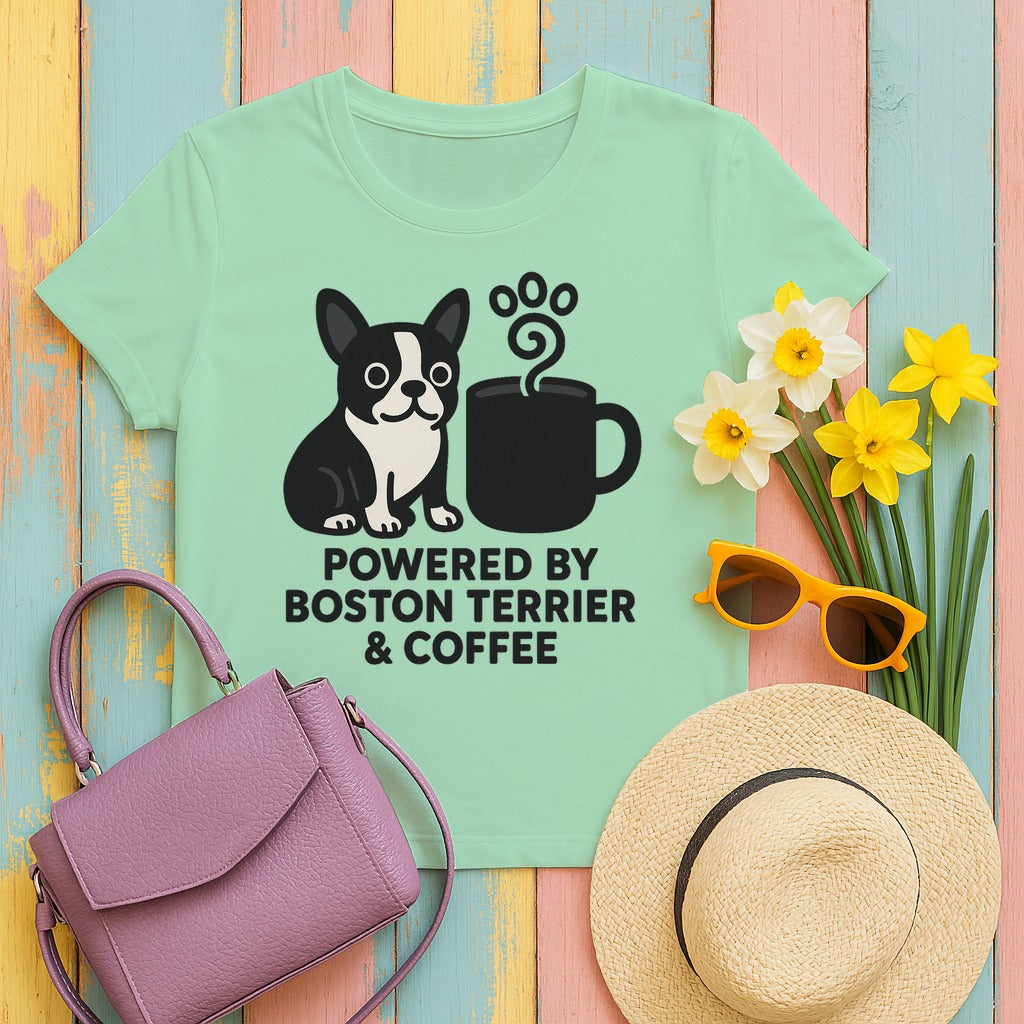 Boston Terrier & Coffee Mojo T-Shirt in Mint Green