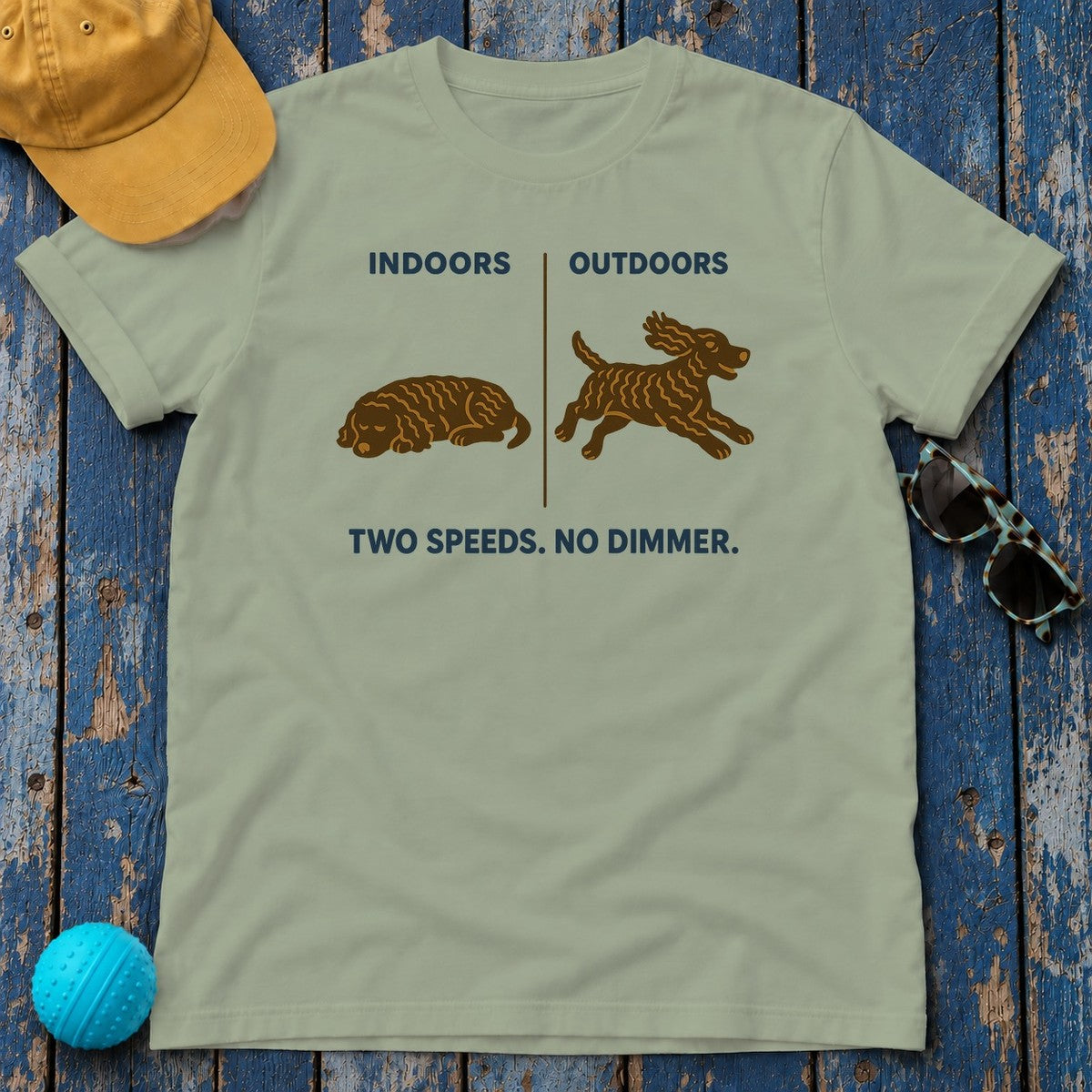 American Water Spaniel Two Speeds No Dimmer Tee in Sage