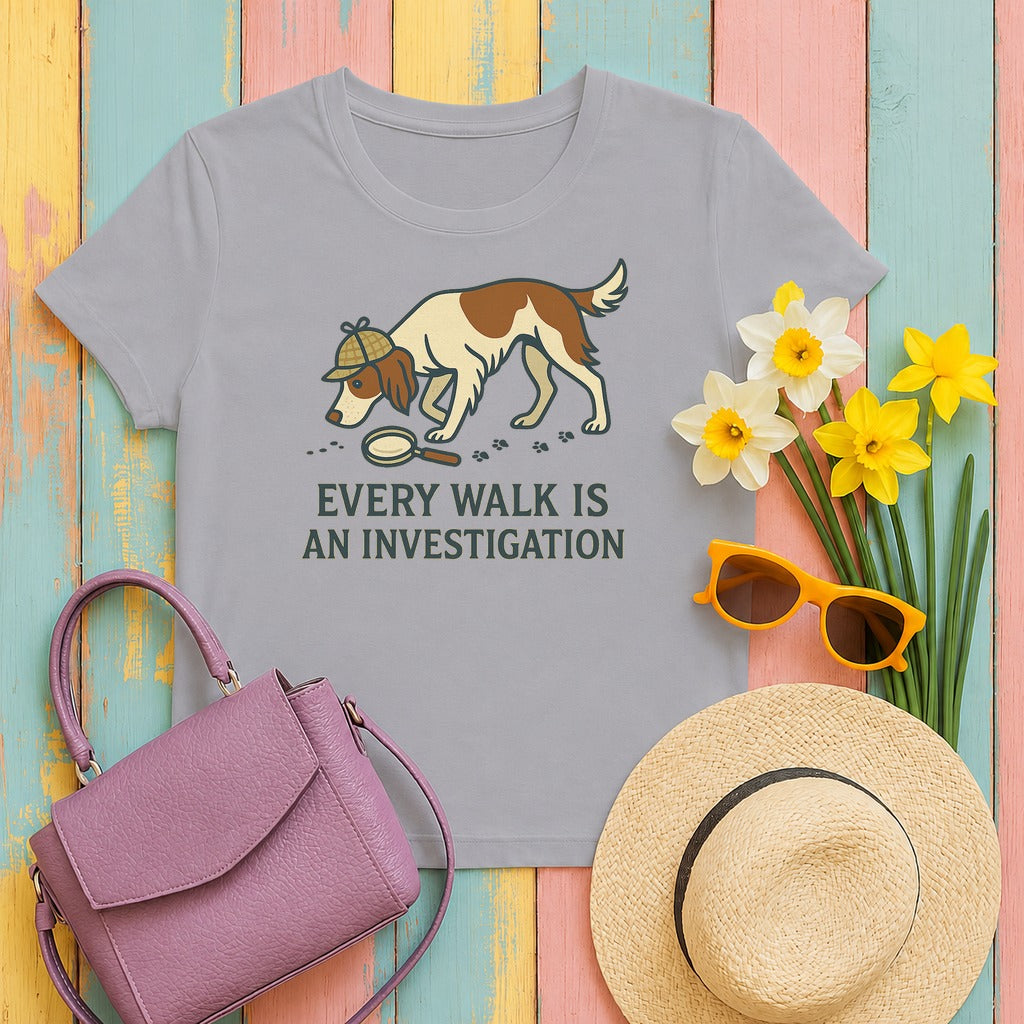 Irish Red and White Setter Every Walk Is an Investigation Tee in Athletic Heather