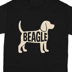 Black t-shirt with a cream beagle silhouette and the word "BEAGLE" inside.