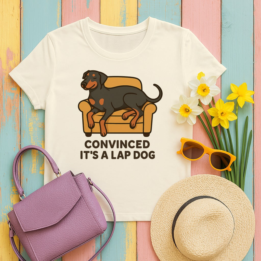 Doberman Convinced It's a Lap Dog Tee in Natural