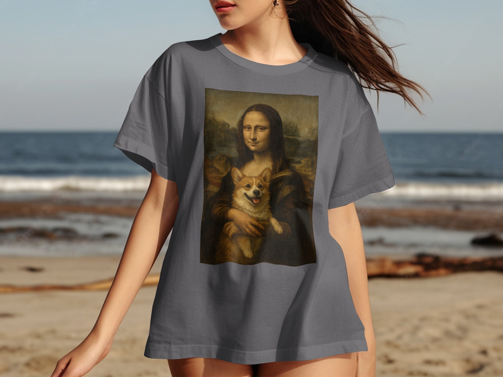 Mona Lisa with Dog Funny Graphic Tee