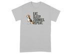 Gray t-shirt with beagle and text "EAT. SLEEP. ZOOMIES. REPEAT."