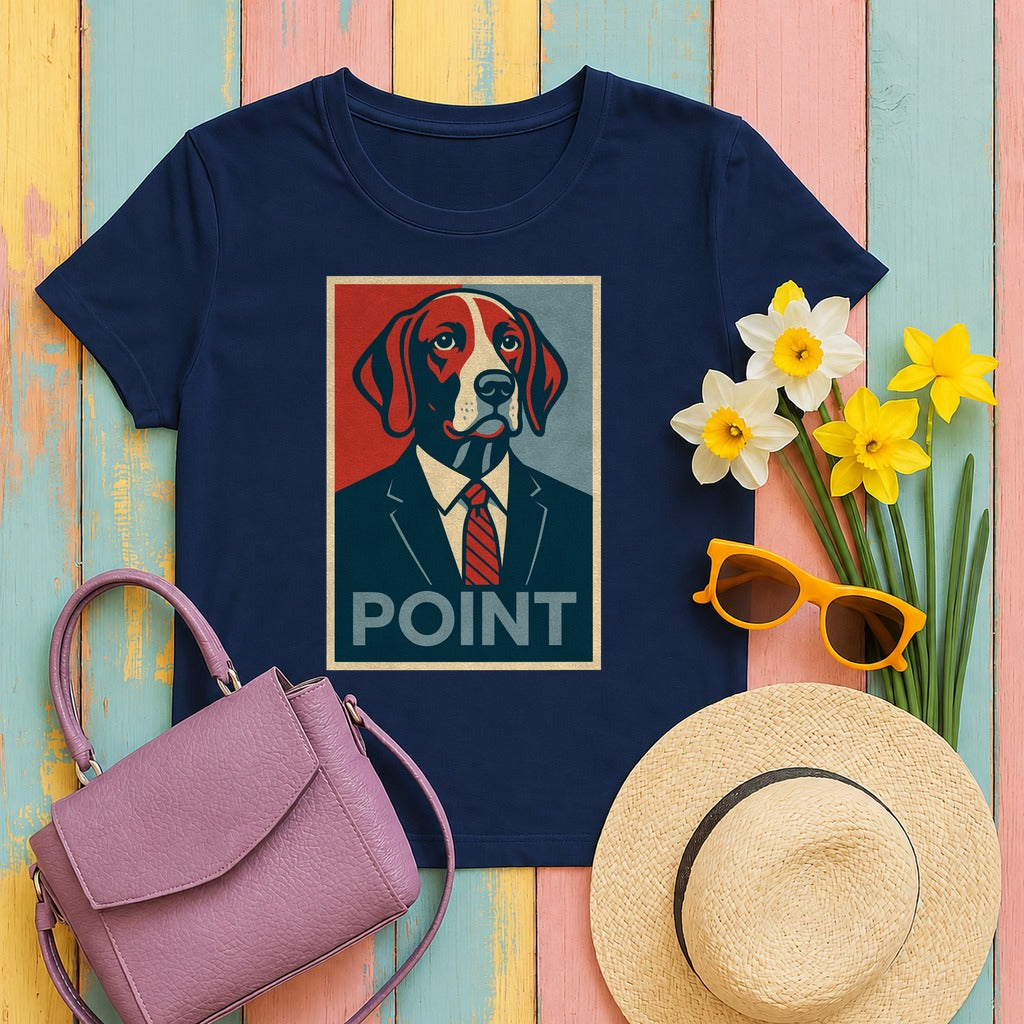 German Shorthaired Pointer Dog Suit Tie Pop Art Illustration Design T-Shirt in Navy