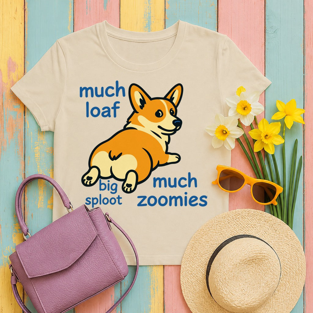 Much Loaf & Sploot Corgi T-Shirt in Sand