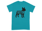 Turquoise t-shirt with black Boston silhouette of a French bulldog.