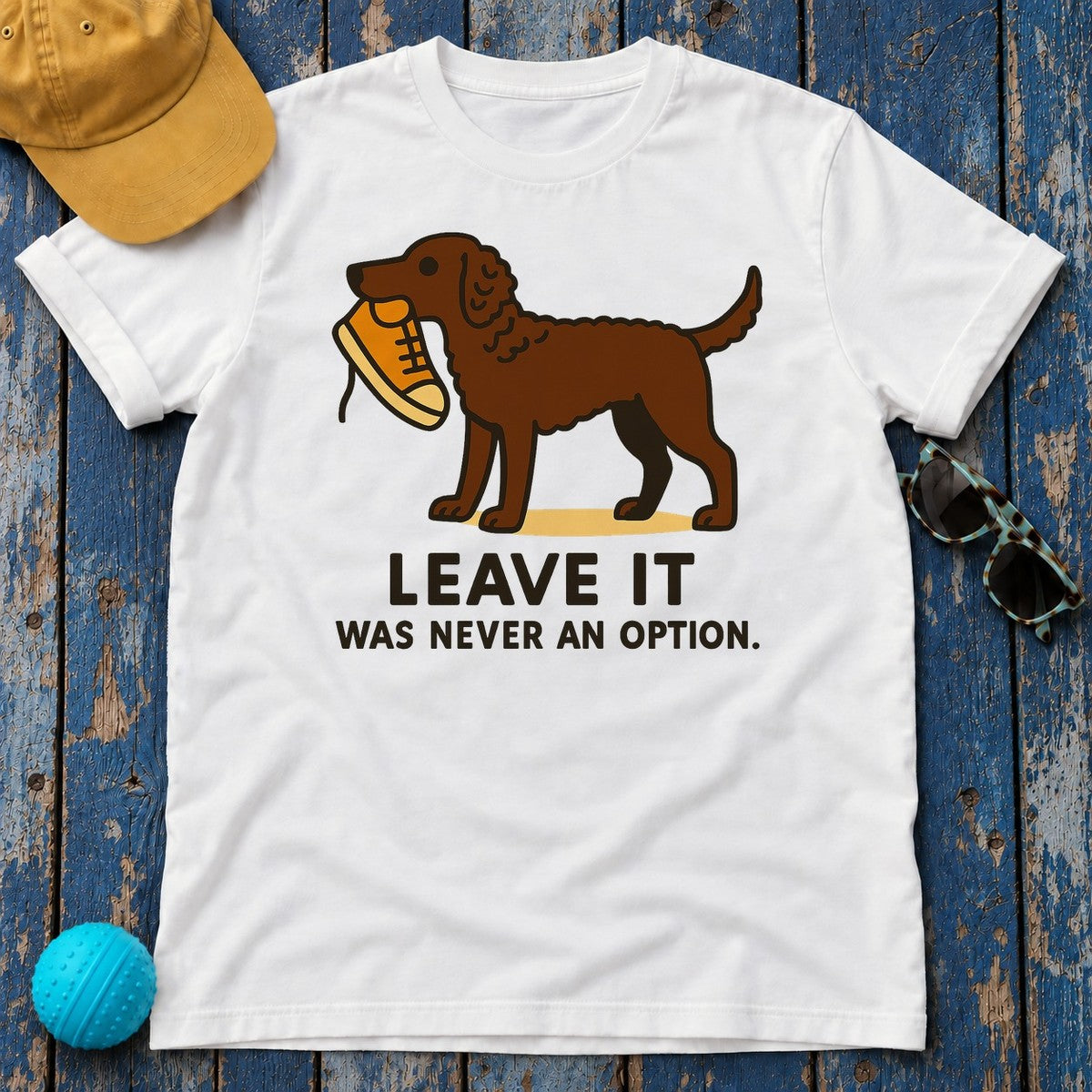 Liver Curly-Coated Retriever Leave It Tee in White