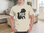 Light cream t-shirt with a black silhouette pug dog and the word PUG.