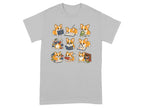 Corgis reading and interacting with books, depicted in a grid pattern.